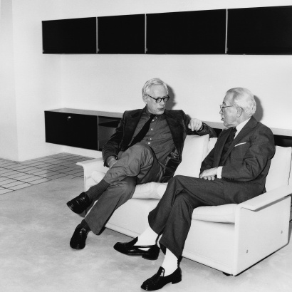 Dieter Rams and Niels Vitsœ sitting together on the 620 Chair Programme