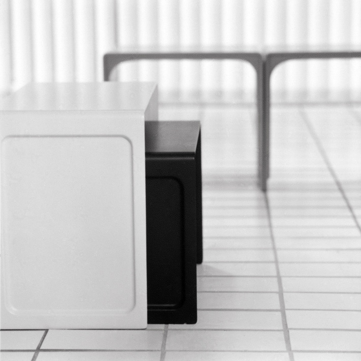 Dieter Rams’s 621 Table in off-white and black, designed for Vitsœ in 1962