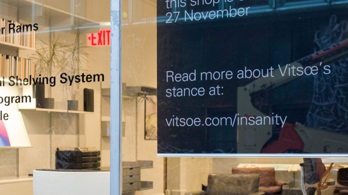 Black Friday insanity window display at Vitsœ New York