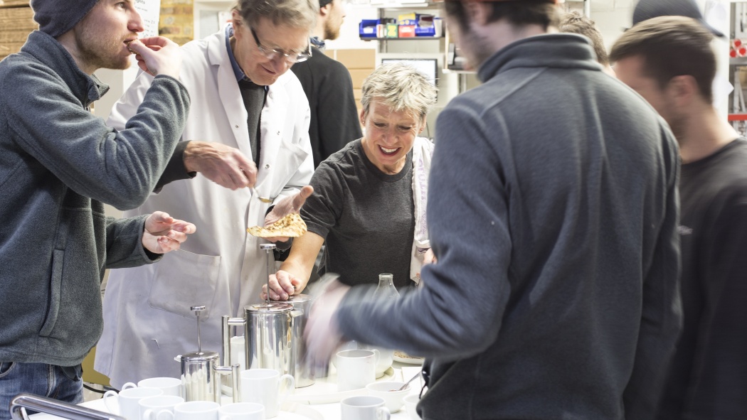 Sandy, making workshop tea at the Vitsœ workshop in 2017