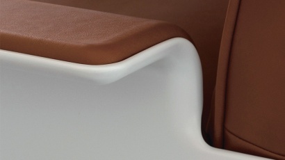 Armchair shell, off-white, tan leather, colour cinnamon