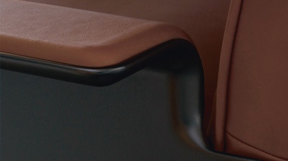 Lounge chair shell in black, leather, colour cinnamon
