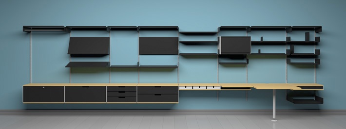 Vitsœ 606 shelving system, in black. Dieter Rams design